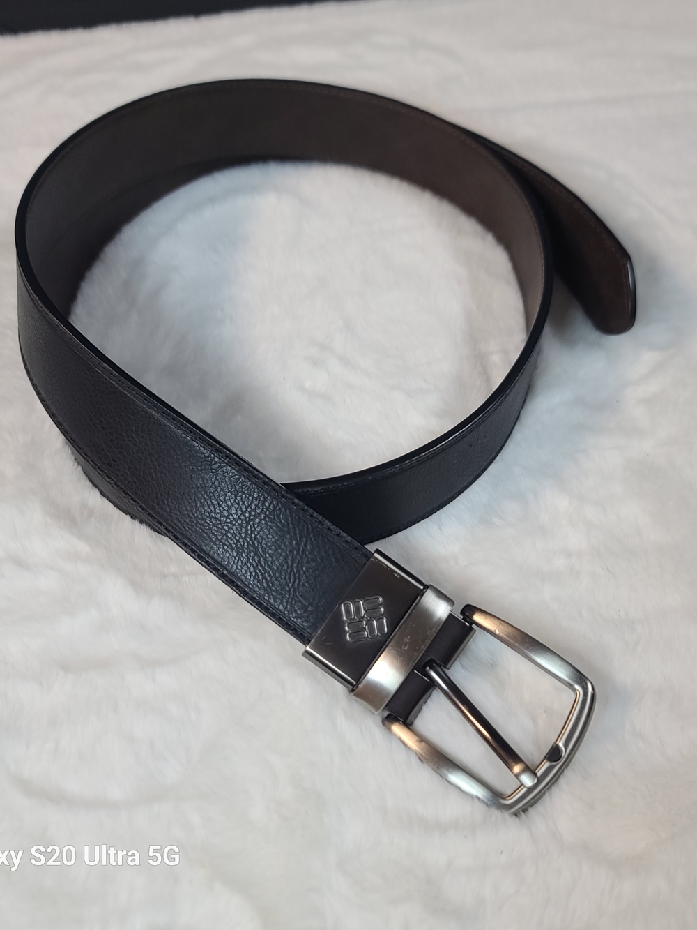 Columbia Black Leather Belt with Silver Buckle
